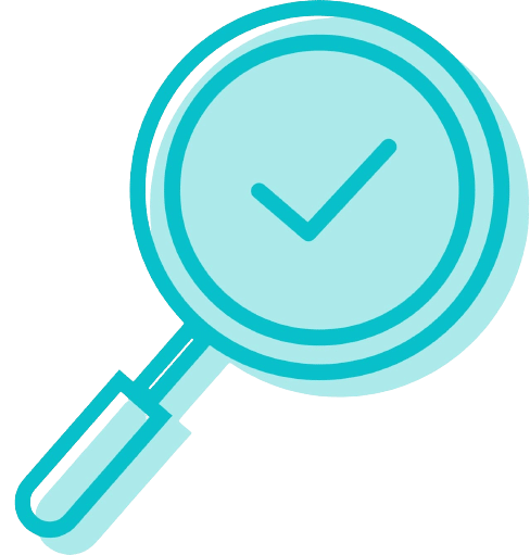 A light blue magnifying glass icon with a check mark in the center, symbolizing verification or approval, akin to a trusted tree service ensuring everything is clear and safe.