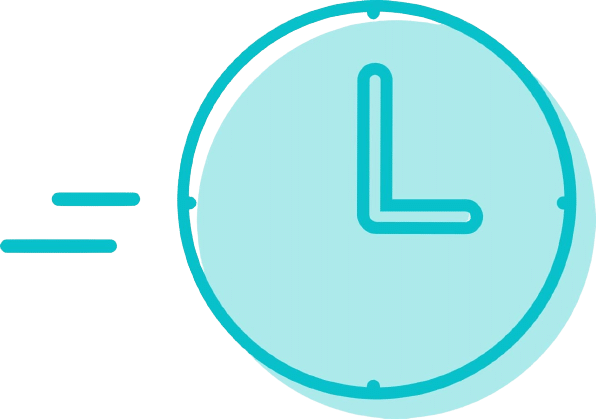 Illustration of a blue minimalist clock with two horizontal lines to the left indicating motion or speed, perfect for conveying the urgency often required in emergency tree service.