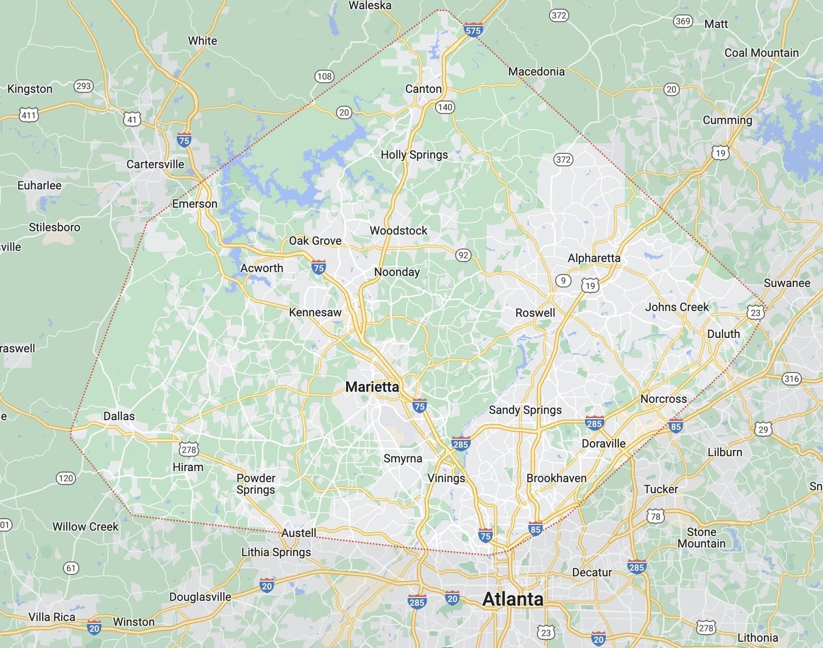 map of service areas for Treewurk